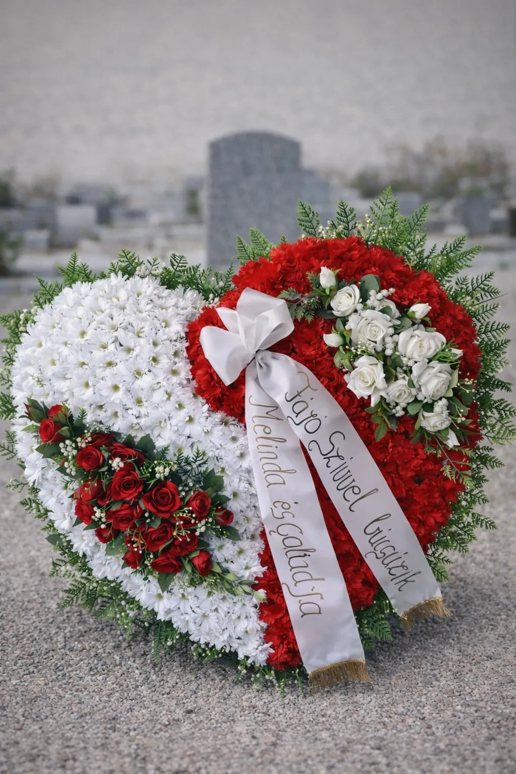 Temetési virágkoszorú közelről